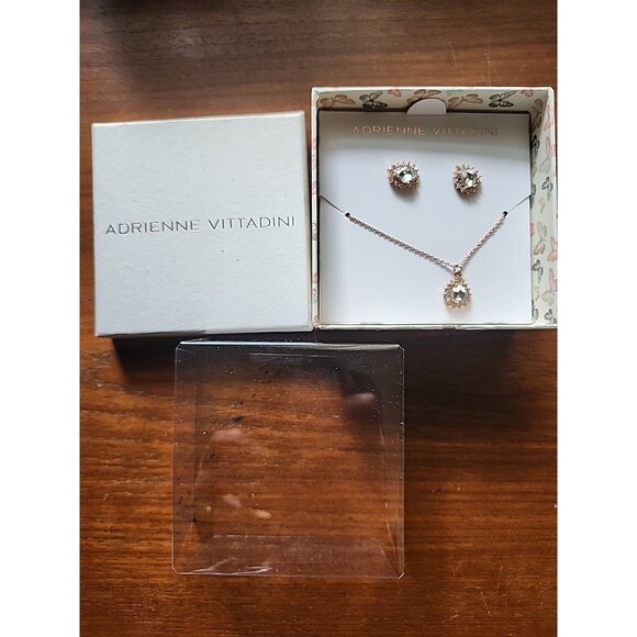 ADRIENNE VITTADINI Necklace Earring Set CZ Rose/gold- Colored NIB - Picture 1 of 13